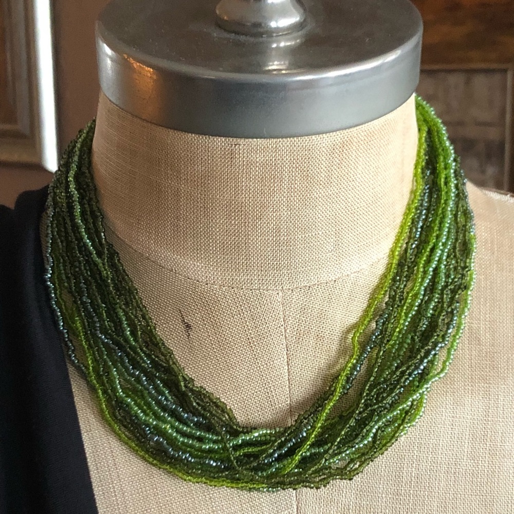 Shades of Seaweed Green Multi Strand Necklace